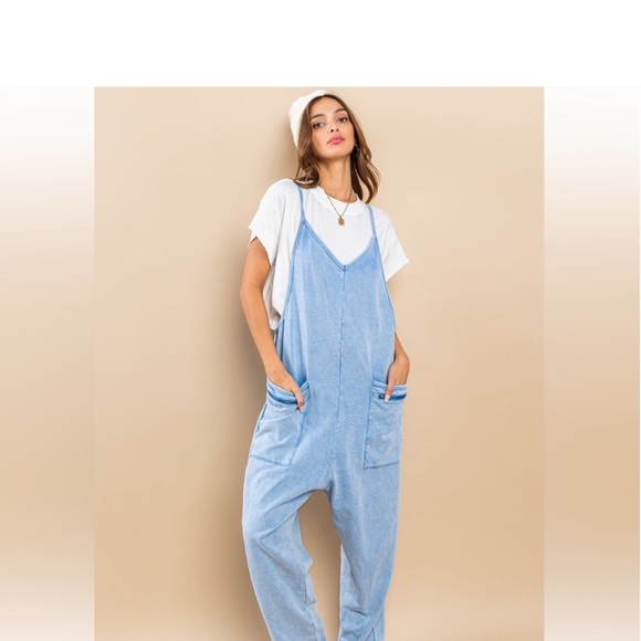 03 Mineral Washed French Terry Harem Jumpsuit - Picture 6 of 7